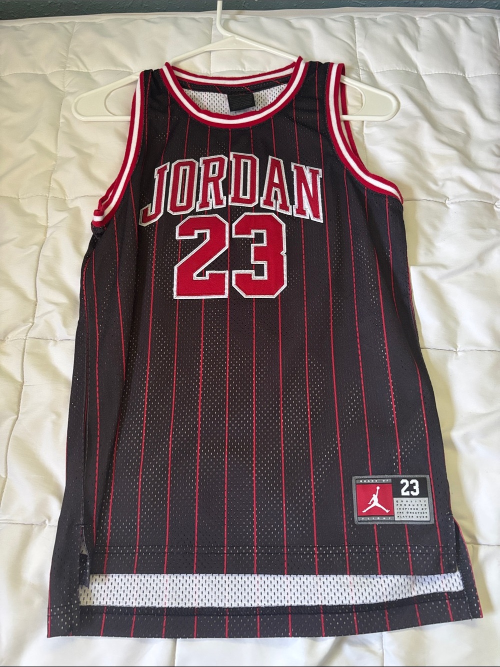 Jordan Black & Red Pinstripe 23 Basketball Jersey